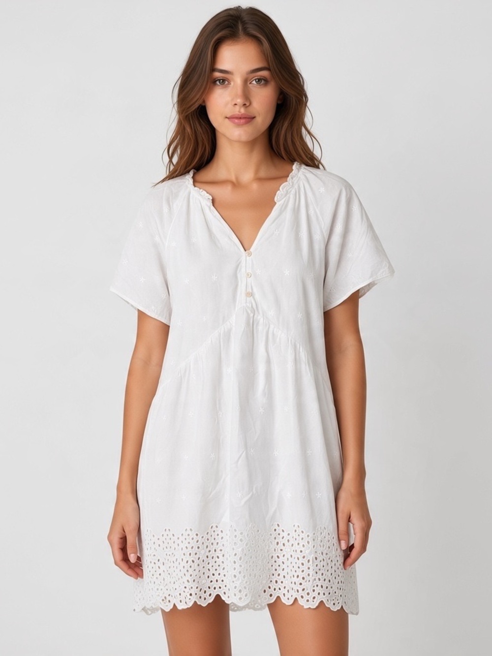 Old Navy | White flutter sleeve eyelet boho cotton mini dress size small